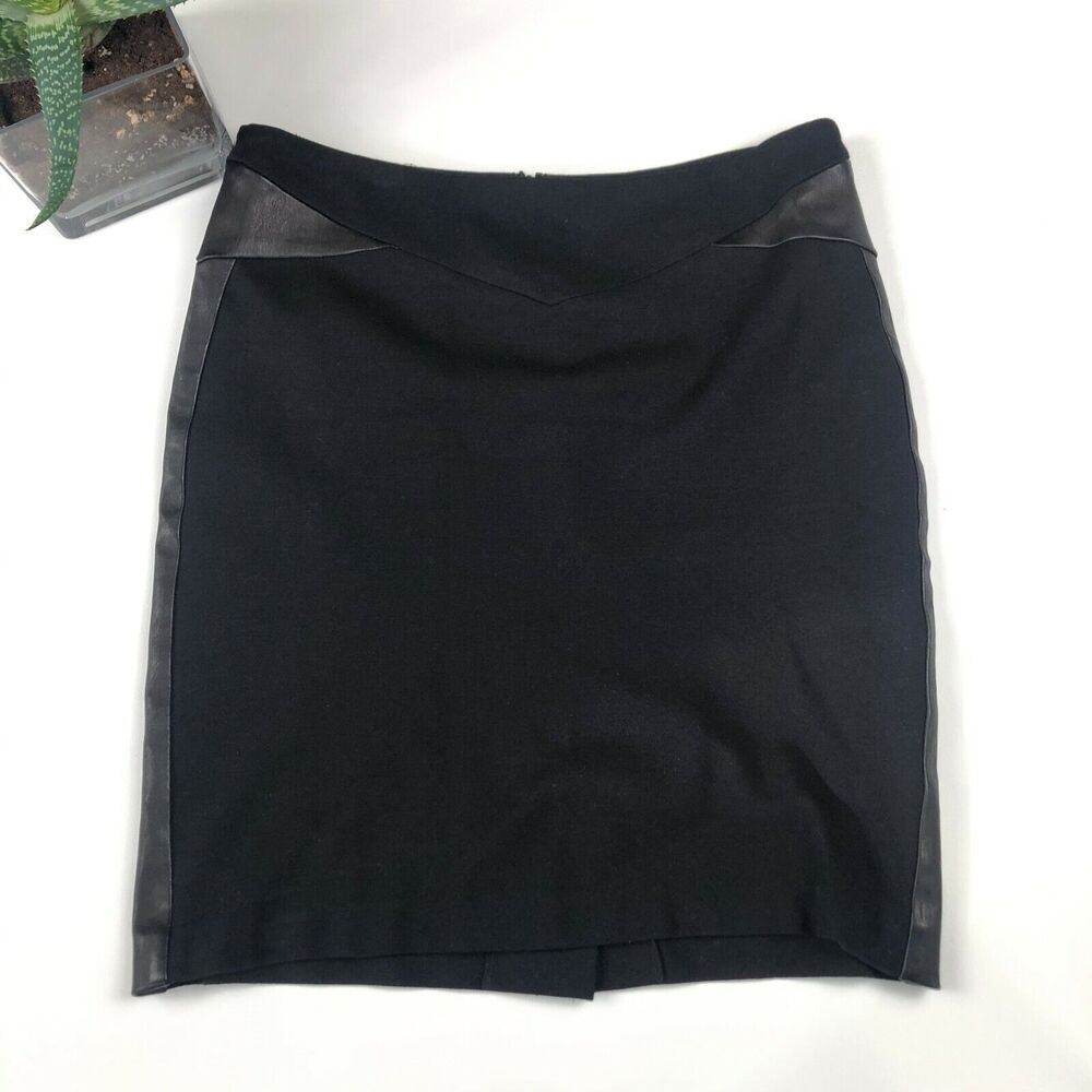 Chaiken Solid Black Leather Block Pencil Skirt Women's Size 6